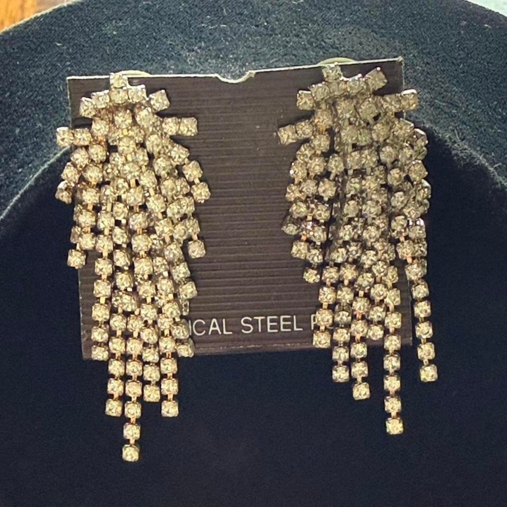 Rhinestone Waterfall Earrings | Silver Tassel